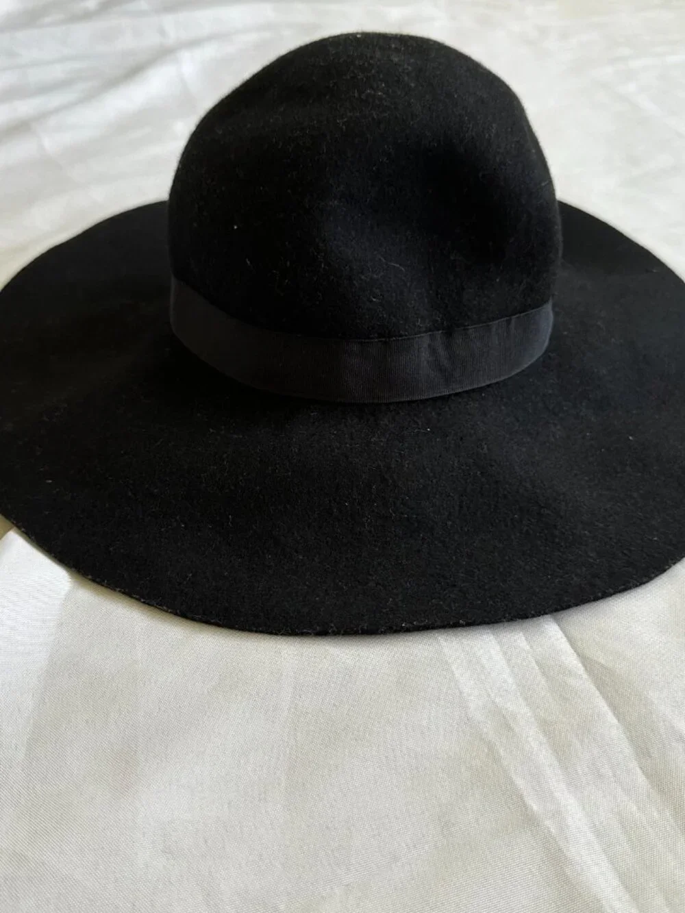 Black Felt Wide Brim Floppy Hat Women's Classic Ribbon Fedora Boho